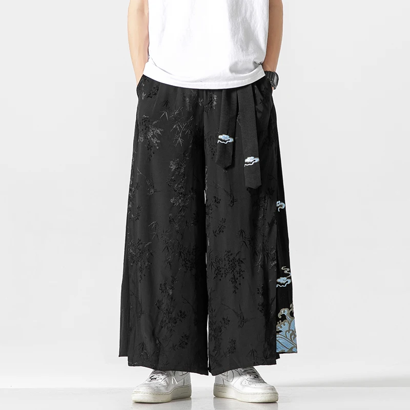 

Streetwear Mens Harem Pants Wide-leg Trousers Casual Cotton Linen Pants Men Woman Black White Belt Sweatpants Male Big Size