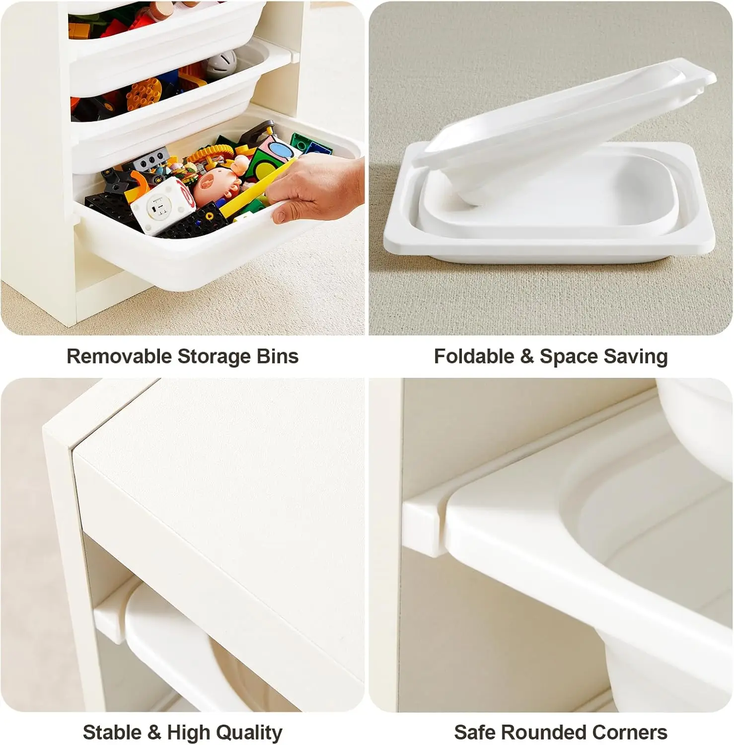 Multipurpose Toy & Book Storage Cabinet with 6 Large Bins, White - Collapsible and Easy to Assemble