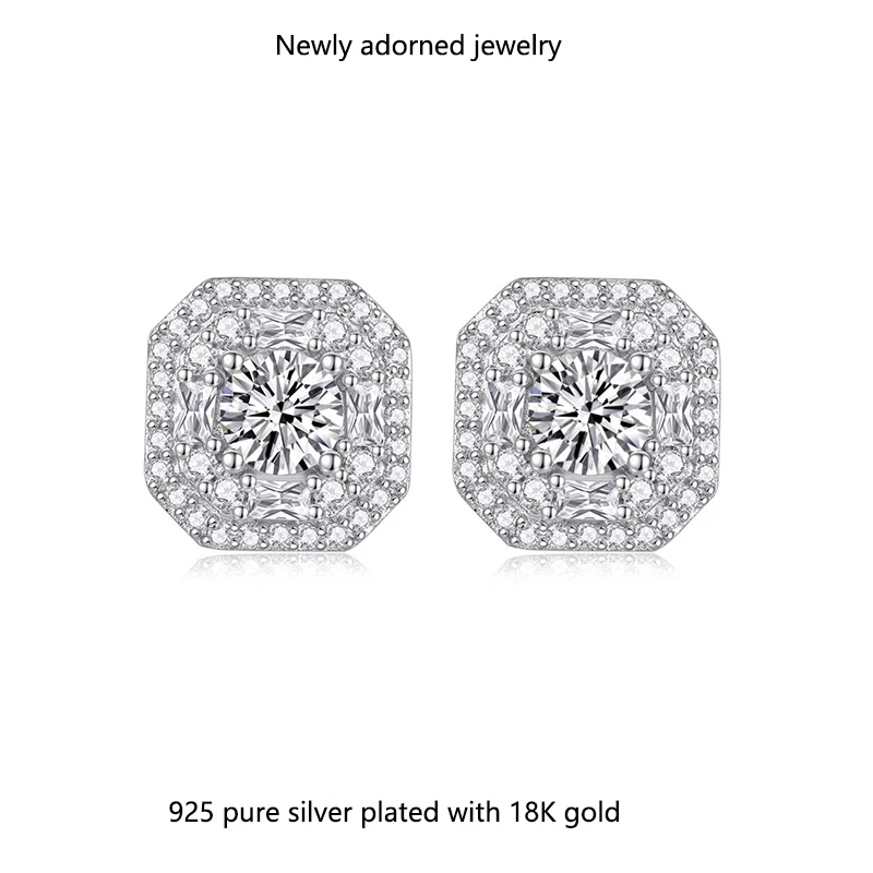 

New cross-border minimalist and elegant Moissanite stud earrings, 1.0 carat, versatile and skin-brightening, featuring a light l