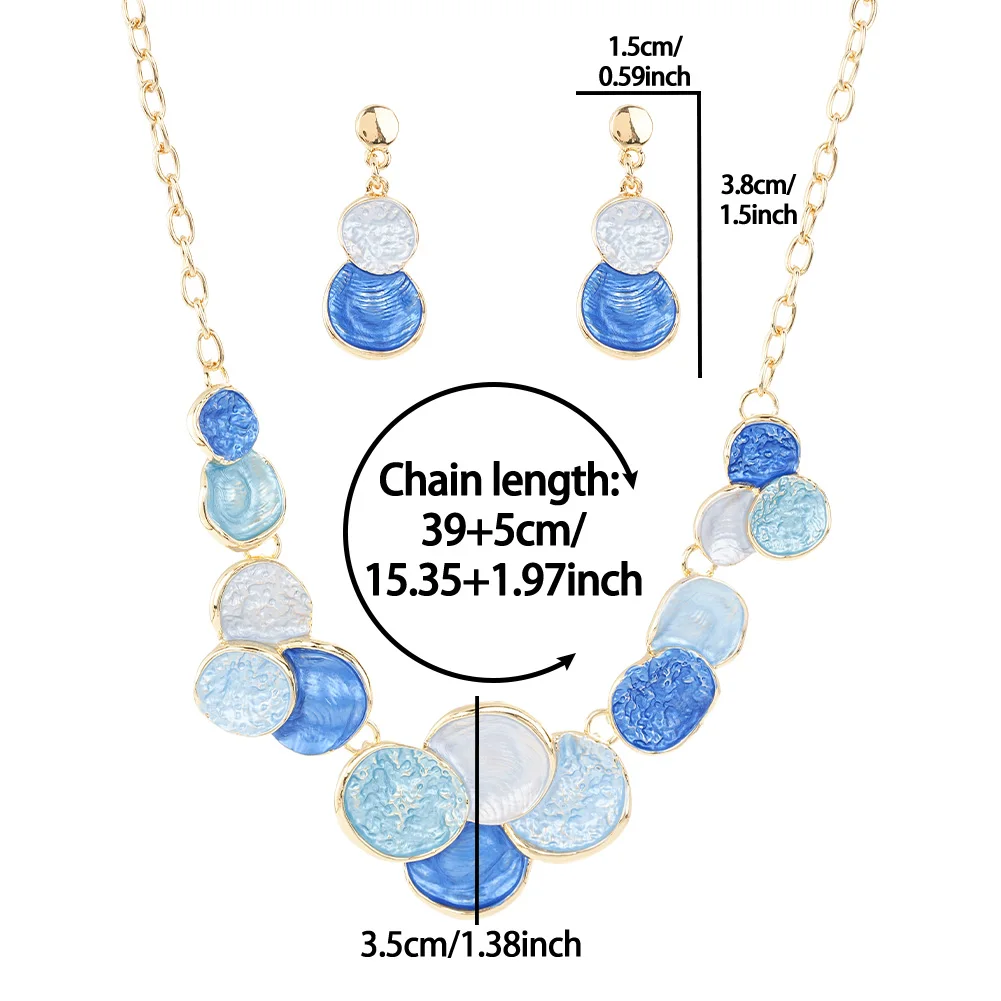 MeiceM Jewelry Sets Vintage Gradient Hammered Ripple Enamel Texture Necklace and Earrings Fashion Women's Jewelry Set for Women