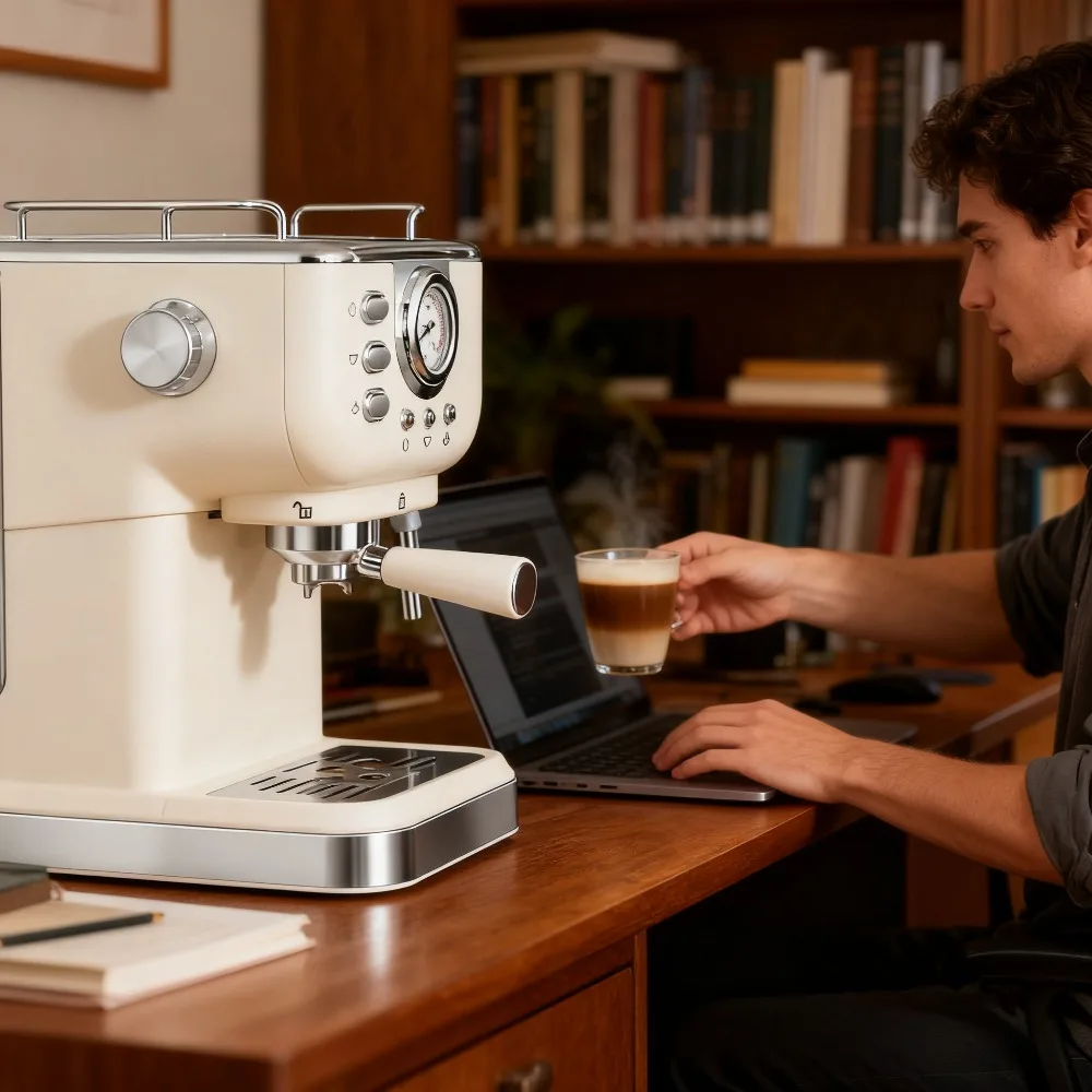 1 قطعة ماكينة صنع الاسبريسو بالضغط المحمولة شبه الأوتوماتيكية ماكينة القهوة للاستخدام المنزلي والمكتب مع وظيفة مزبد الحليب بالبخار