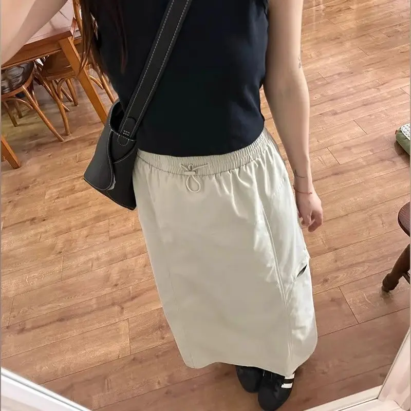 Retro Workwear Skirt women New Slim High Waisted Split Mid Length A-line Skirt Solid Color Leisure Women Half Body Skirt