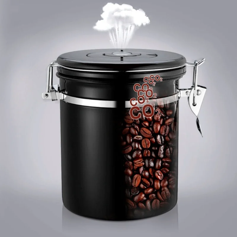 Stainless Steel Sealed Tank MoistureProof Coffee Bean Tea Storage Pot With Air Evacuation Valve  1.8L About Holding 750g