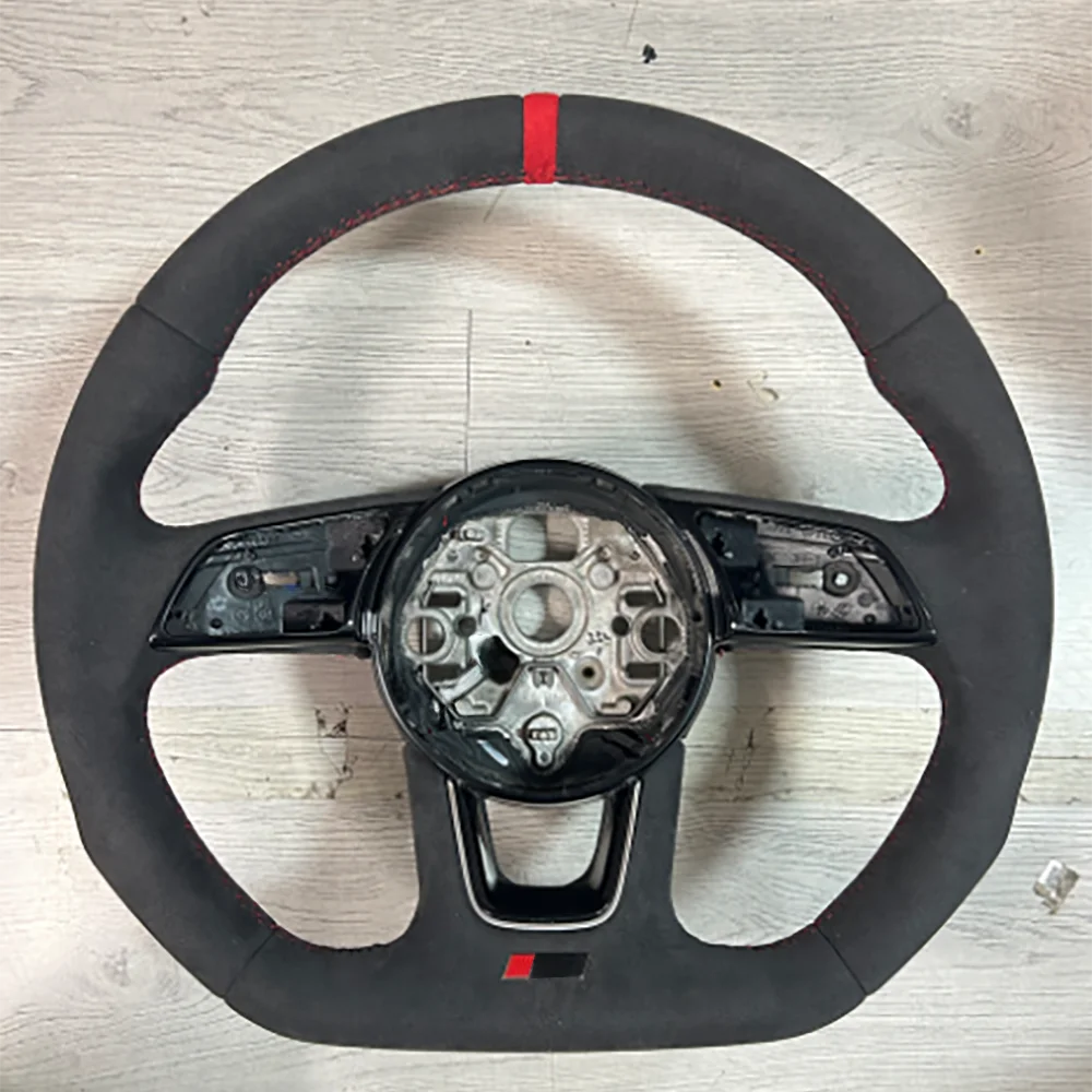 

For Audi A3 8V Full Alcantara Red Stitching and Strip S/RS Logo Steering Wheel With Key Frame Base Assembly