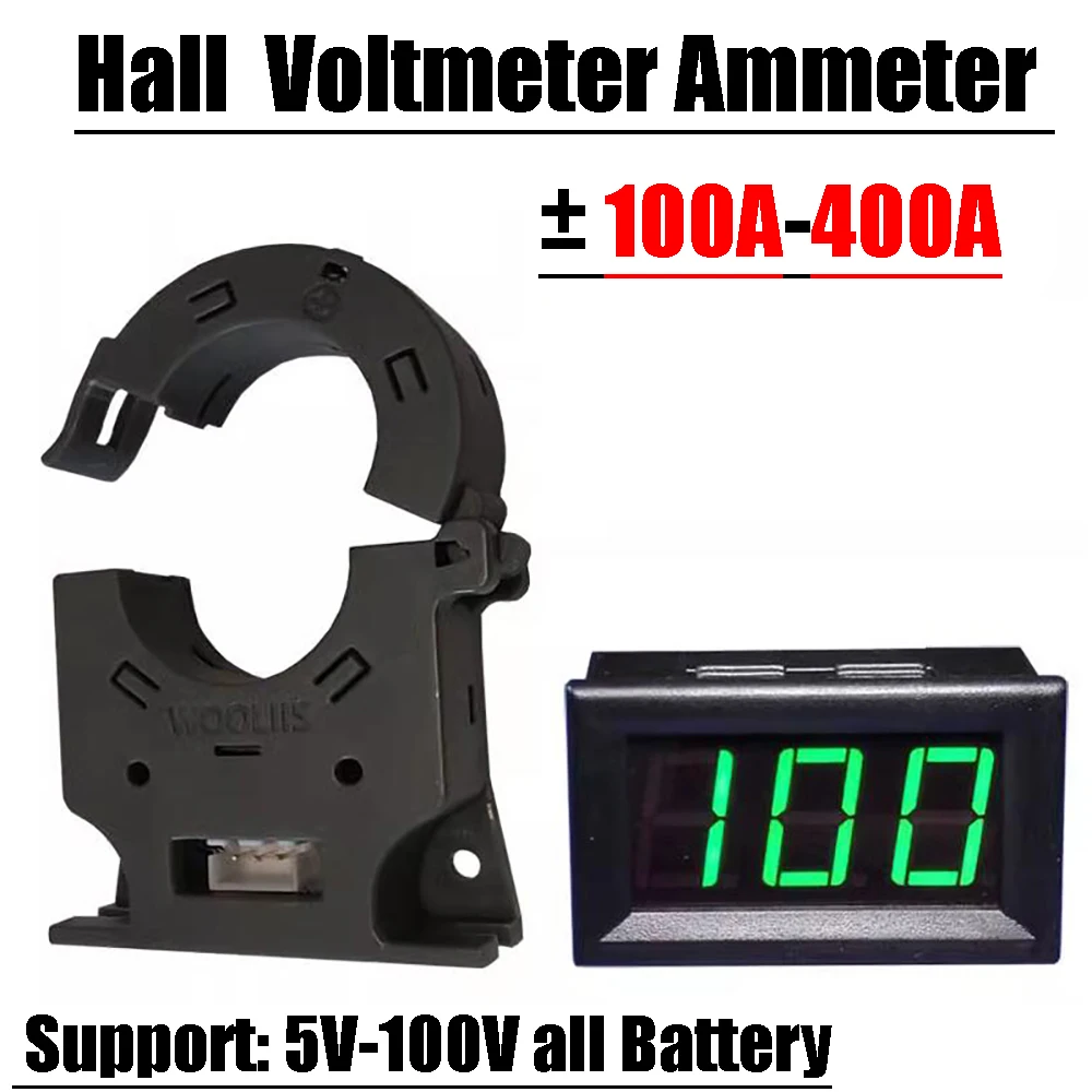 100A 400A Hall Ammeter Voltmeter Battery Charge Discharger Voltage Current LED Digital Meter BMS 12V 24V 36V 48V 60V Lead-acid