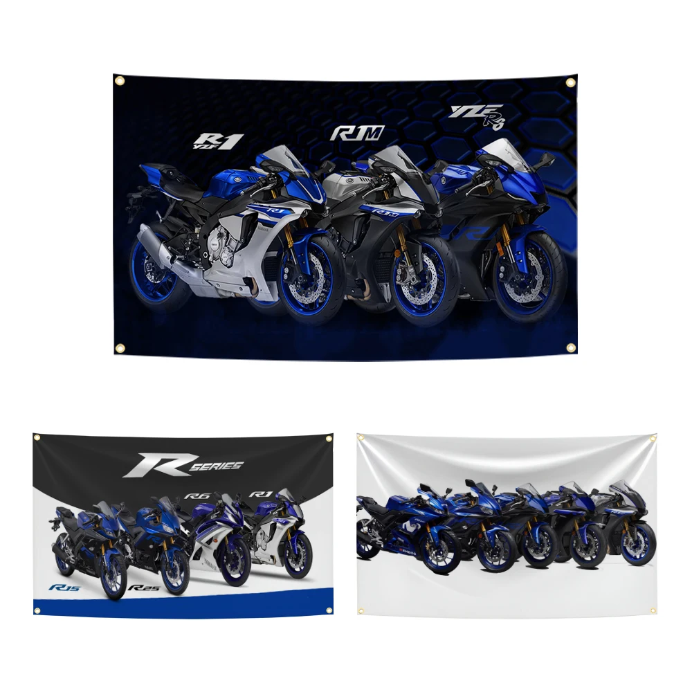 

90x150cm Blue R1 R3 Evolution Motorcycle Flag Polyester Digital Printing Banner for Garage Home Or Outdoor Decoration Tapestry