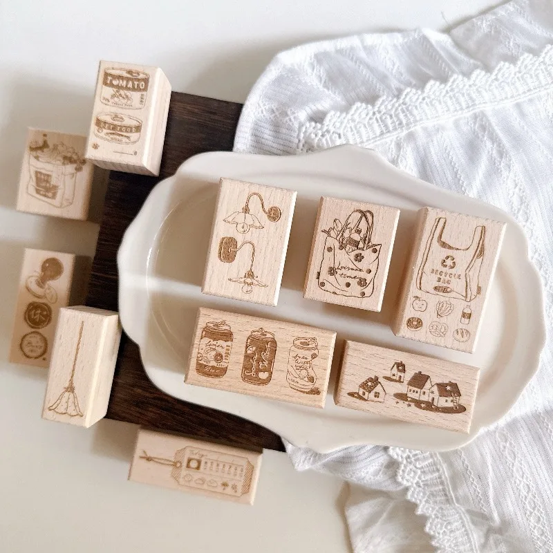 

Paipai Shopping Bag House Lamp Wooden Rubber Stamp DIY Scrapbooking Photo Album Card Making Wood Seal