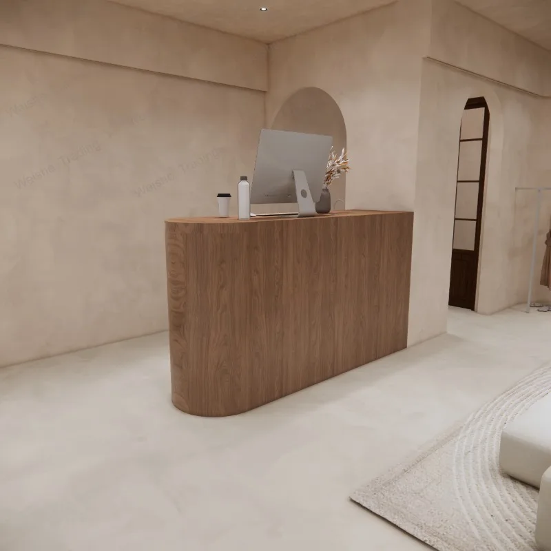 Light luxury imitation travertine cash register, beauty nail bar, walnut hotel reception view 2