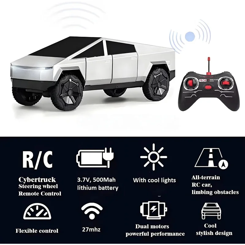 RC Cybertruck Pickup 4WD Off-Road Remote Control Car, 27Mhz High-Speed Dual Motor Truck,Fall-Resistant Simulation Car Model