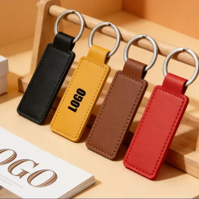 Personalized Name Rectangle Round PU Leather Bag Keychain Room Number  Laser Customized Logo Car Key Chain Ring Gift Keyring
