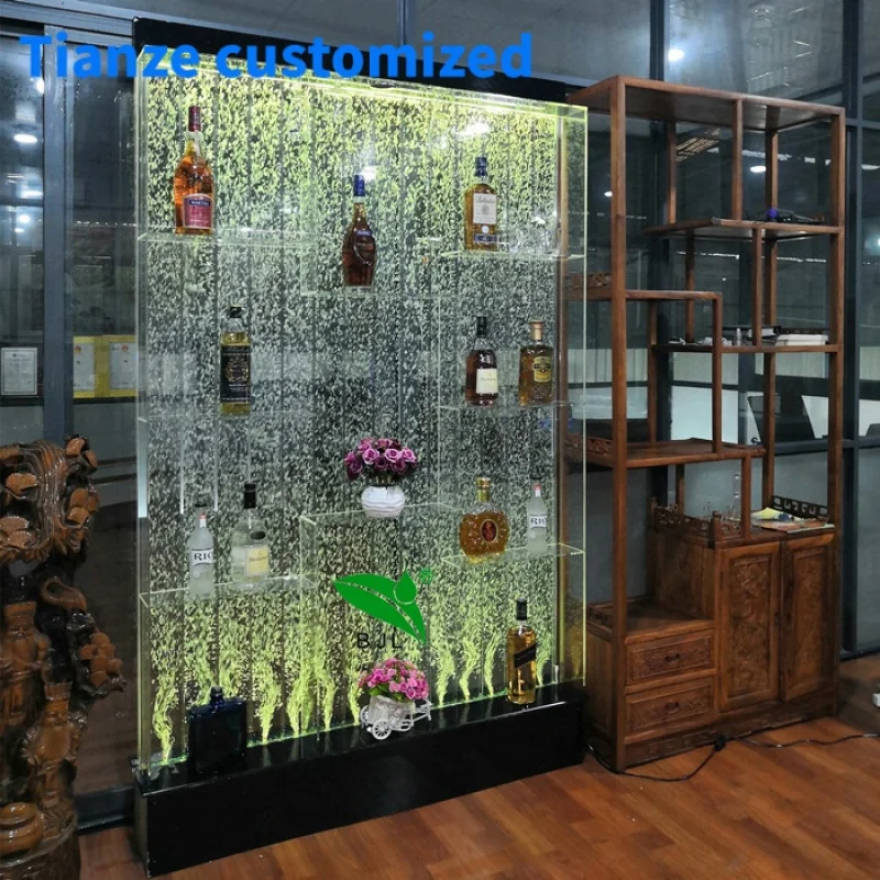 (Customized) led bar furniture water bubble panel wall acrylic aquarium wine bar cabinet