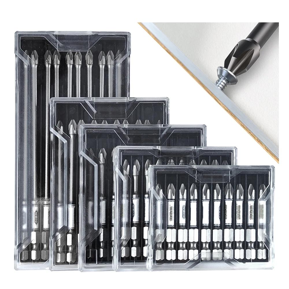 10pcs Non-Slip PH2 Cross Screwdriver Set Magnetic Batch Head Impact Drill Bit Cross Screwdriver 65/75/100/150mm