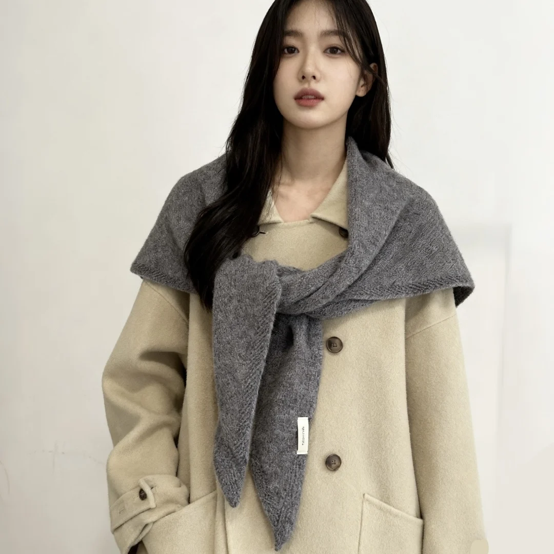 Cashmere autumn and winter solid color knitted big triangle shawl scarf big shawl