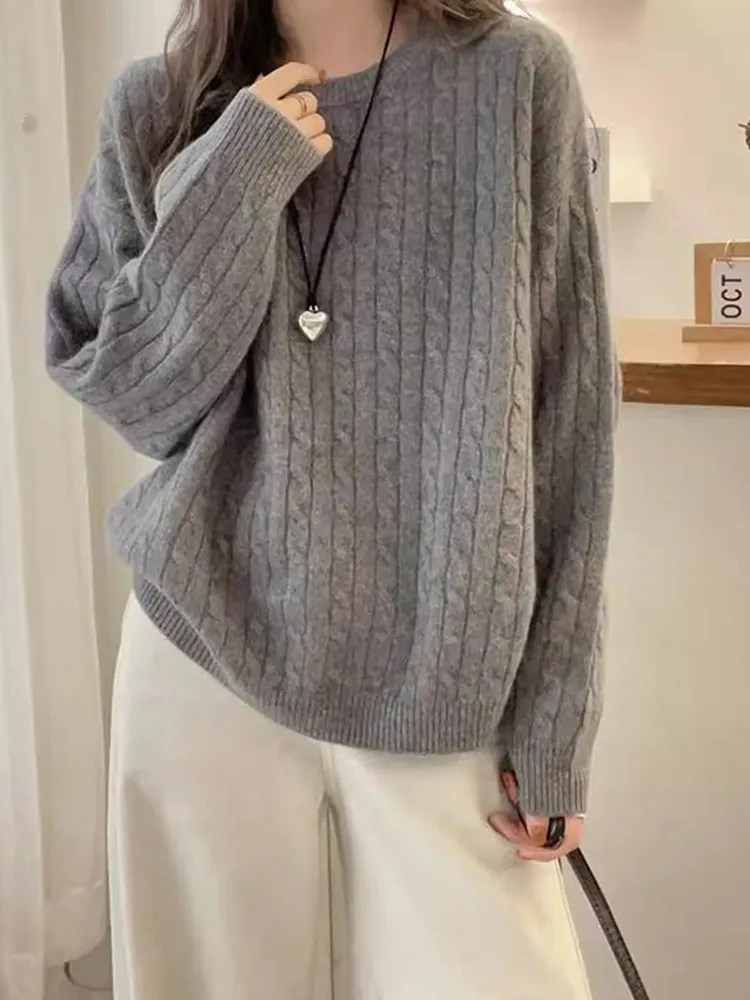 Faionable Long Sve gebreide trui dames comfortabele ronde Ne Twist wollen top afslankende Sli pendelen Koreaanse Sle