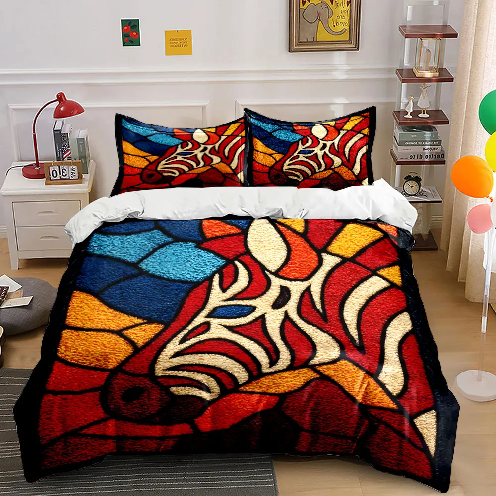 Stained Glass Style Zebra Pattern Printed Duvet Cover Set 1 Duvet Cover+2 Pillowcase Multi Size Bedroom Bedding Decor