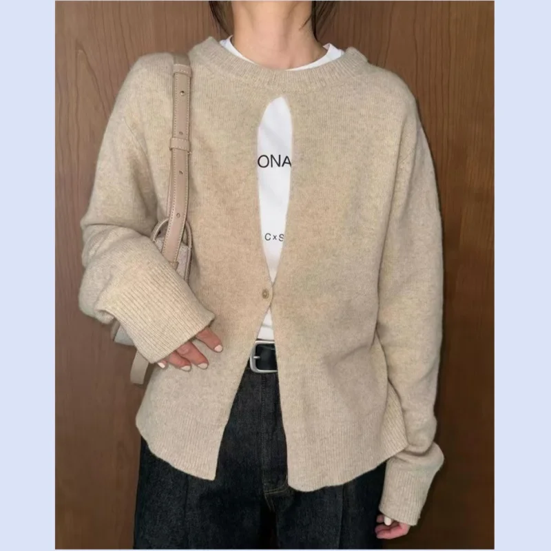 Korean 2024 autumn and winter new lazy and high-end wool knitted sweater sweater