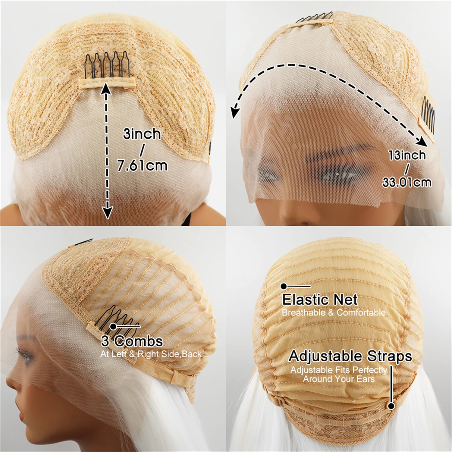 Long White Synthetic Hair 13x3 Lace Front Cosplay Wig For Daily Use  Free Part Heat Resistant Synthetic Platinum Blonde Colored