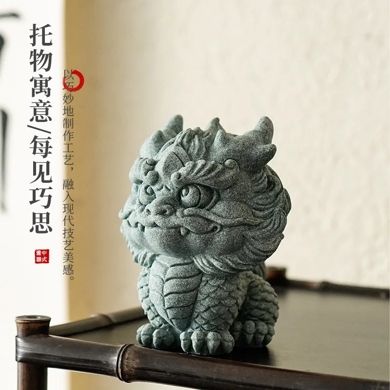 

New Chinese Style Auspicious Beast Zodiac Dragon Mascot Tea Ornaments Decoration Green Sand Stone Dragon Fish Tank Landscape Lan