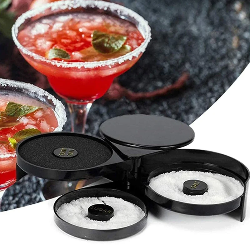 3 Layers Rotating Salt Rimmer Box Lime Juice Rimmer Tool Bar Wine Accessory Cocktail Mixing Salt Sugar Box Bar Bartender Case