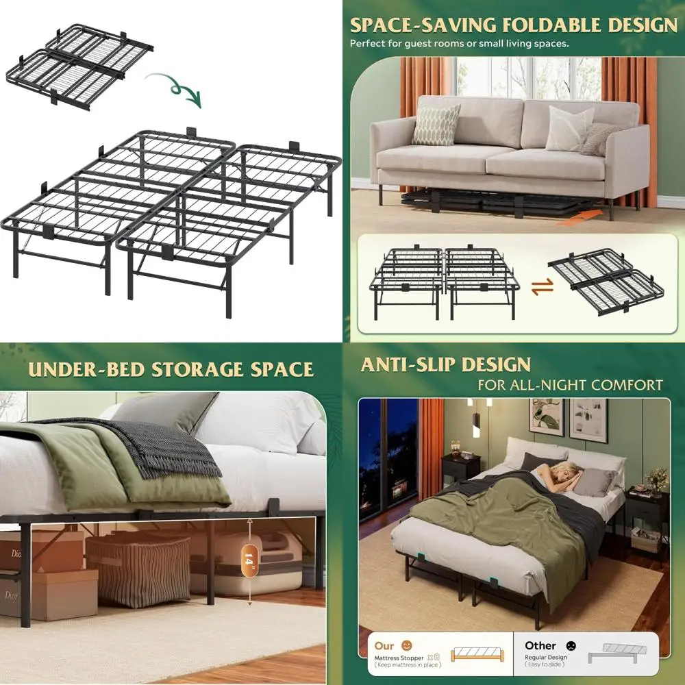 

Heavy Duty Steel Slat Queen Platform Bed Frame - Foldable Metal Bed Base, No Box Spring Needed, Easy Assembly, Queen Size Bed Fr