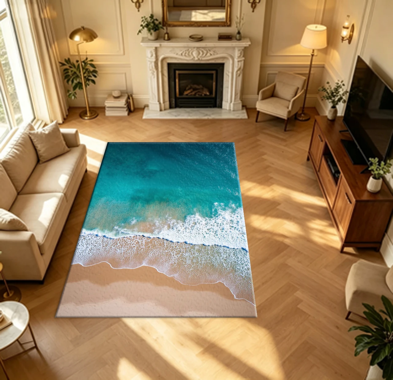 Aerial Ocean Beach Wave Scenery Carpet Flooring Seaside Sand Turquoise Sea View Household Indoor Decor Area Rug