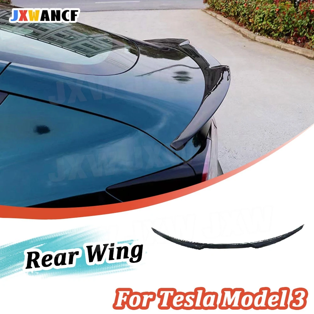 JXWANCF Rear Spoiler Wing for Tesla Model 3 Rear Trunk Duck Spoiler Boot Wings ABS Carbon Look Gloss Black