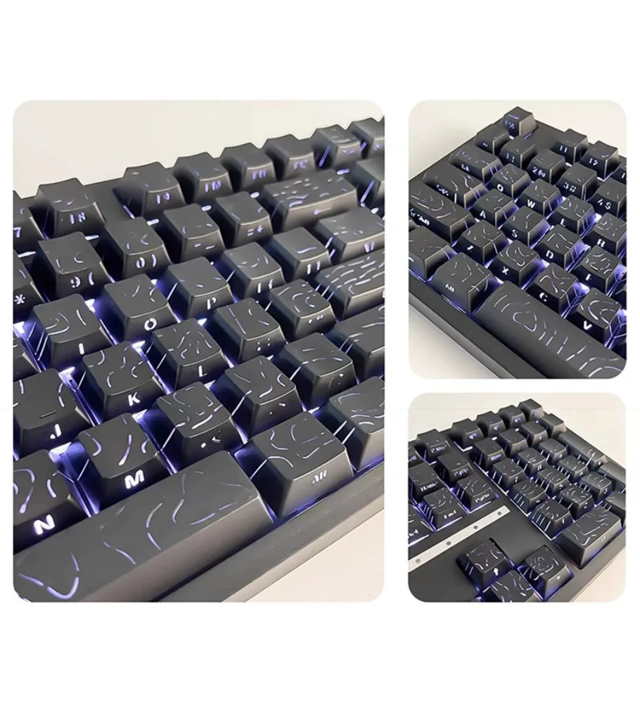 Black contour mechanical keyboard keycap side engraving with light-transmitting adaptation 68-key 87-key 108-key March-Wolf