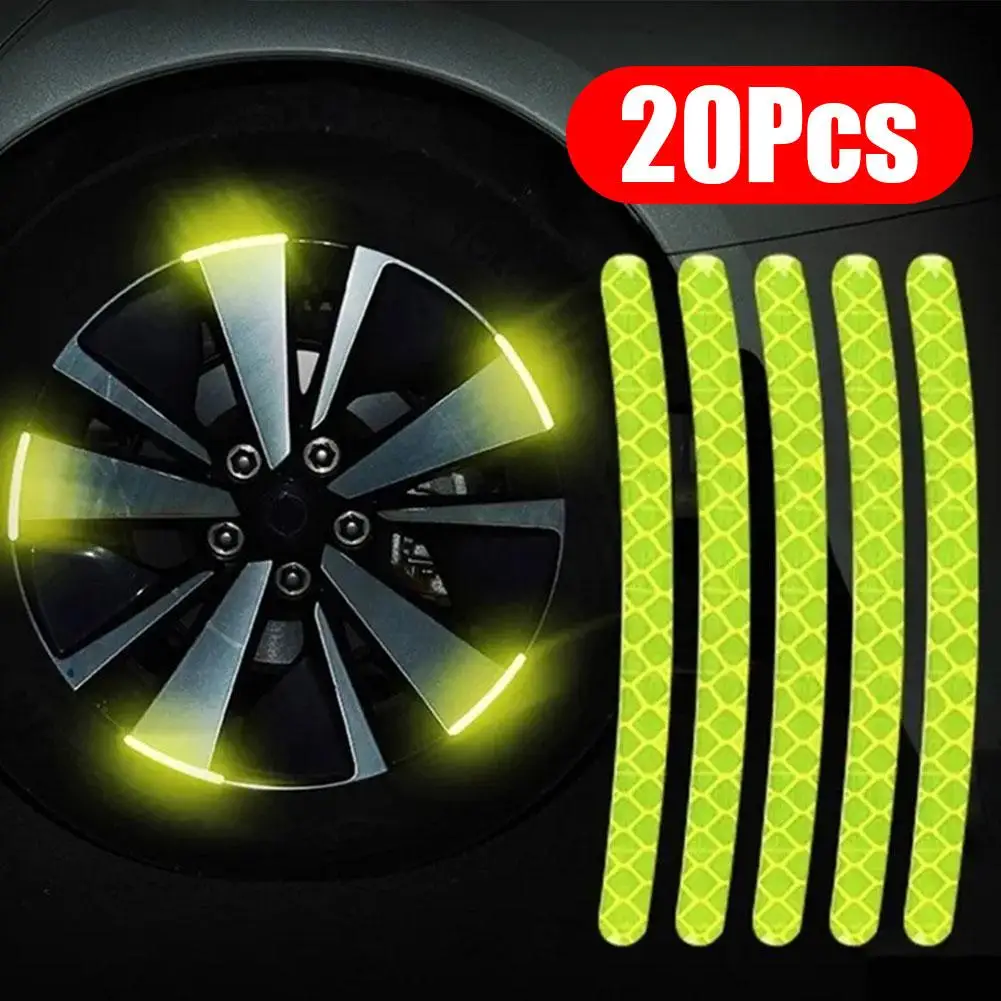 20Pcs Car Tire Rim Reflective Sticker Night Safety Warning Strip Motorcycle Bike Auto Wheel Hub Reflector Stickers Decals