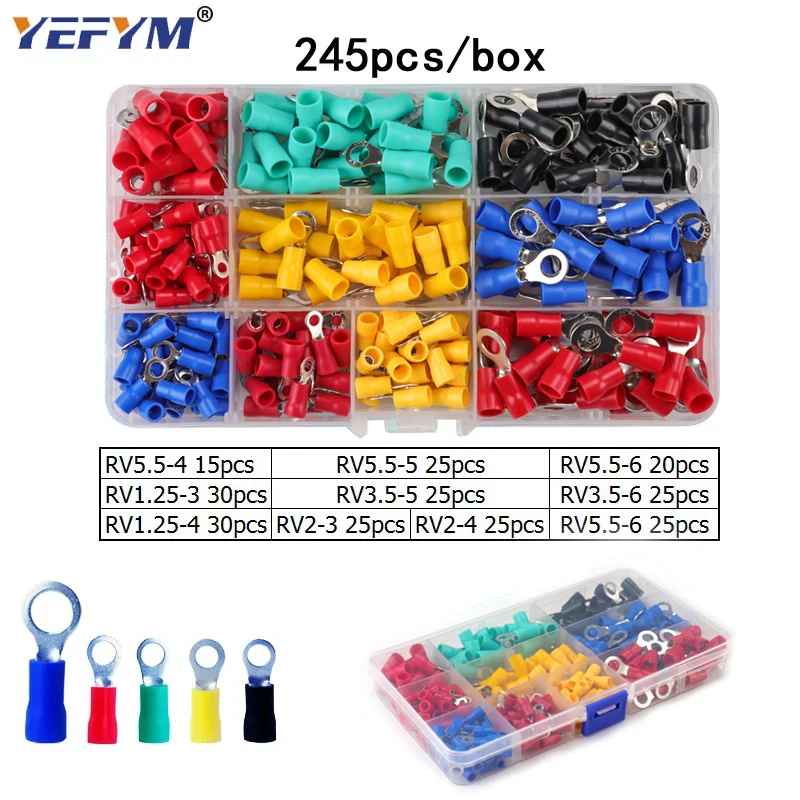 Box assorted full insulated fork U-type set terminals connectors assortment kit electrical wire crimp spade ring terminal image 2