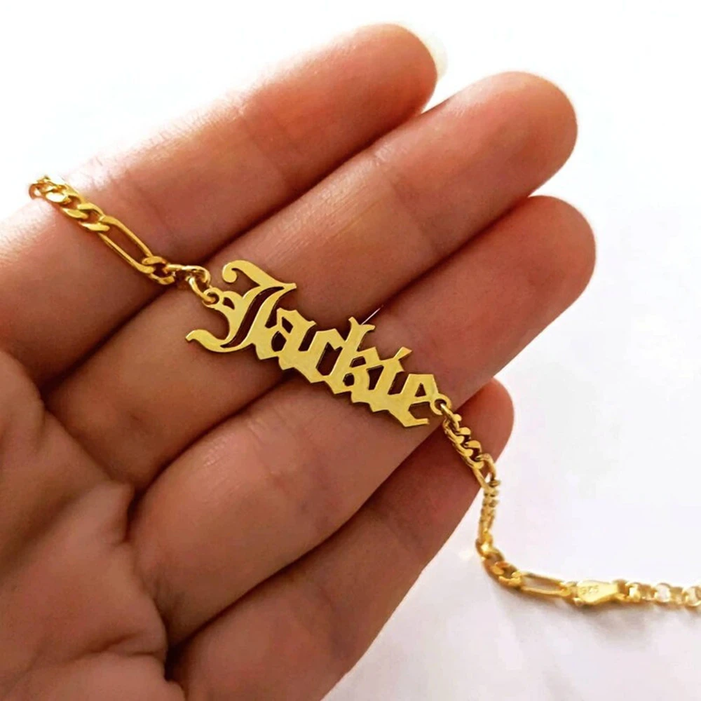 Custom Name Anklet Figaro Chain Personalized Nameplate Ankle Classic Female Foot Jewelry Initial Letter Leg Bracelet for Women