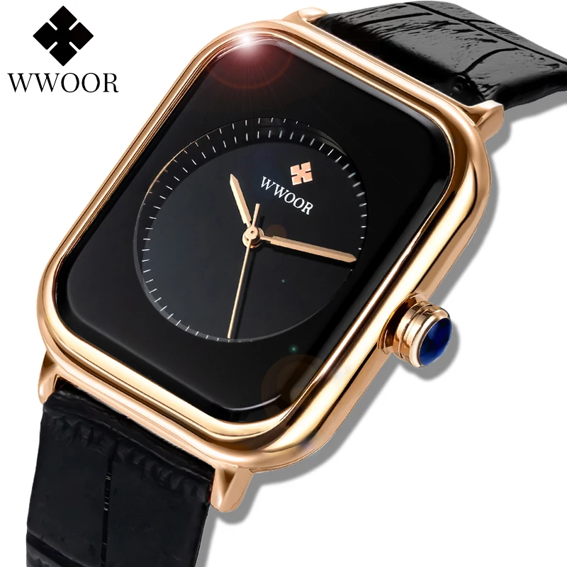 WWOOR Luxury Women\'s Bracelet Quartz Watches For Women Casual Waterproof Leather Ladies Wristwatches Casual Clock High Quality