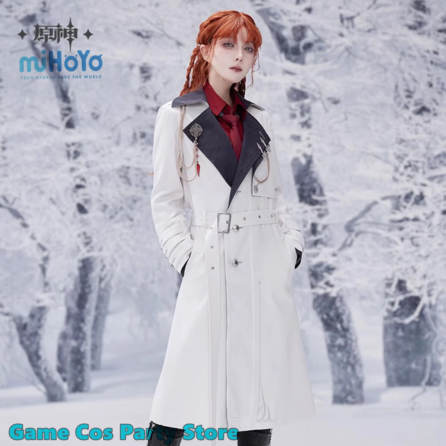 [Genuine] Genshin Impact Fatui Harbingers Frost And Flame Long Coat Anime Game Cosplay Costumes Women's Outerwear Brooch Pendant