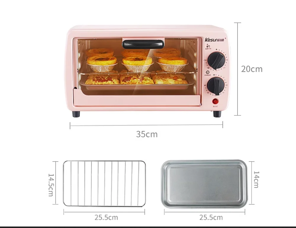 kesun 9L HOUSEHOLD Electric Oven Home Mini Double Layer Multi functional Cake Baking Oven entry-level  Pink 230V