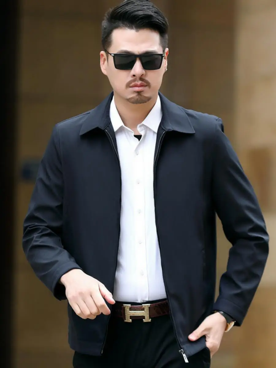 

Fall Outerwear Casual Thin Collar Dad Middle-aged Busin Casual Jaet Men's Loose Fit Long Sve Four Seasons Universal