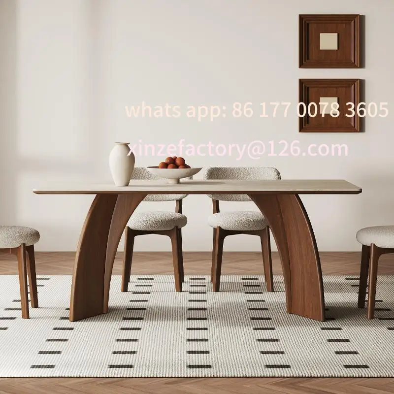 

Customizable dining table Household Italian minimalist rectangular walnut high-end small apartment travertine table