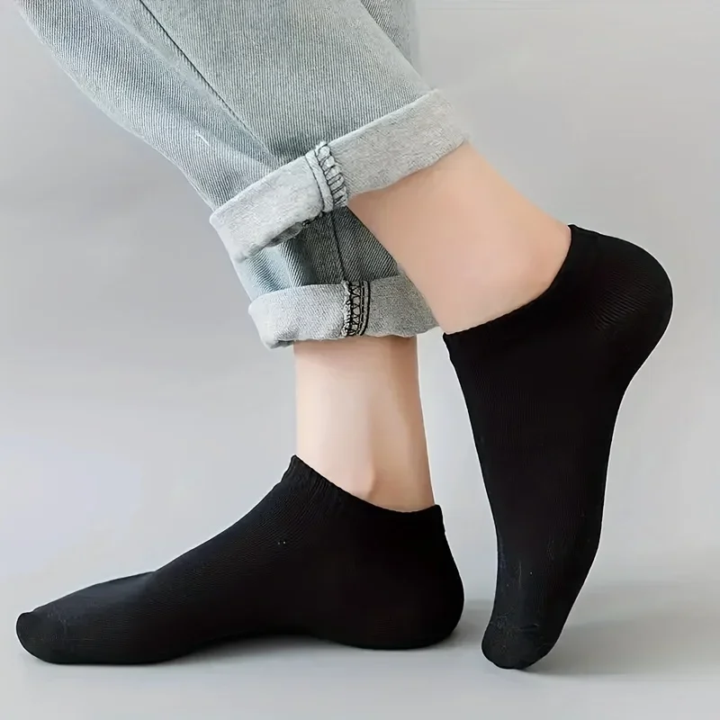 Calcetines tobilleros de corte bajo para hombre y mujer, medias suaves y ligeras, color blanco y negro, 5 pares