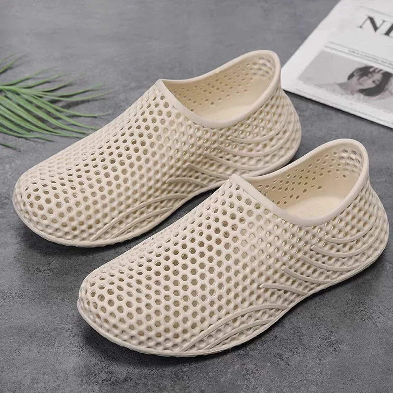 3D Printed Hollow out Casual Summer Men's Women's Lightweight Breathable Anti-Slip Sporty Beach Shoes Slip-On PVC Sole