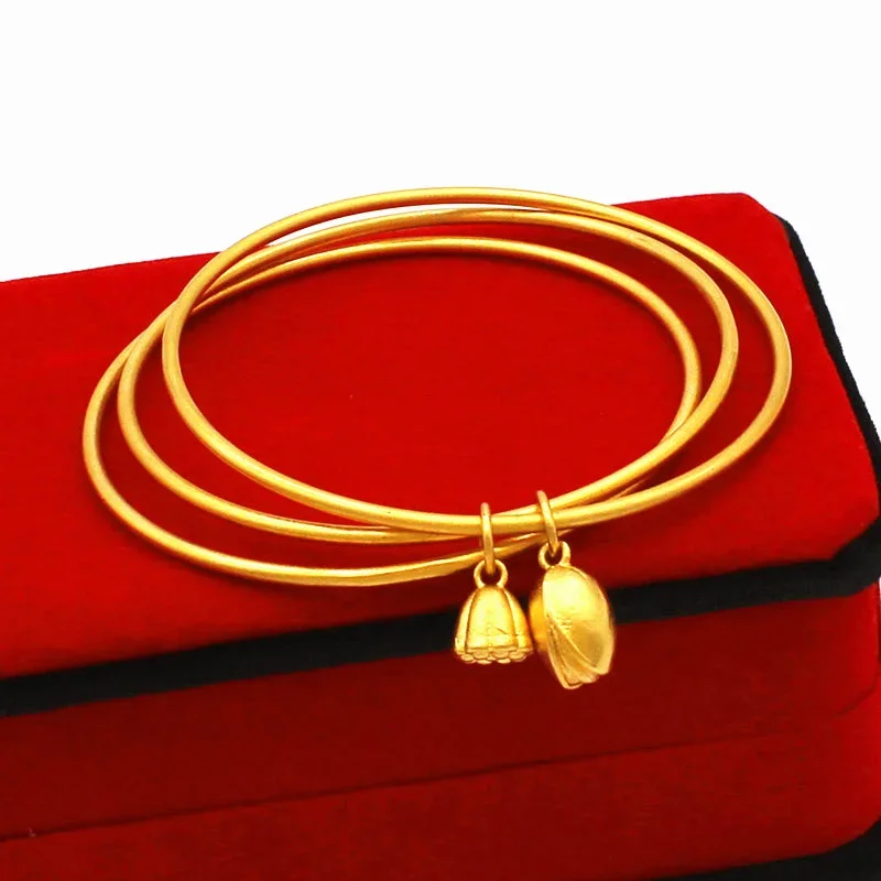 Ancient law inheritance improvement gold lotus lotus bracelet does not fade gold plated Jewelry plain ring wedding bracelet