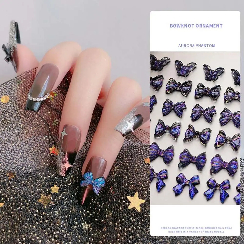 Charms Nail Art Jewelry Phantom Purple Bow Nail Drills Butterfly Nail Rhinestones Bow Nail Decorations Manicure Accessories