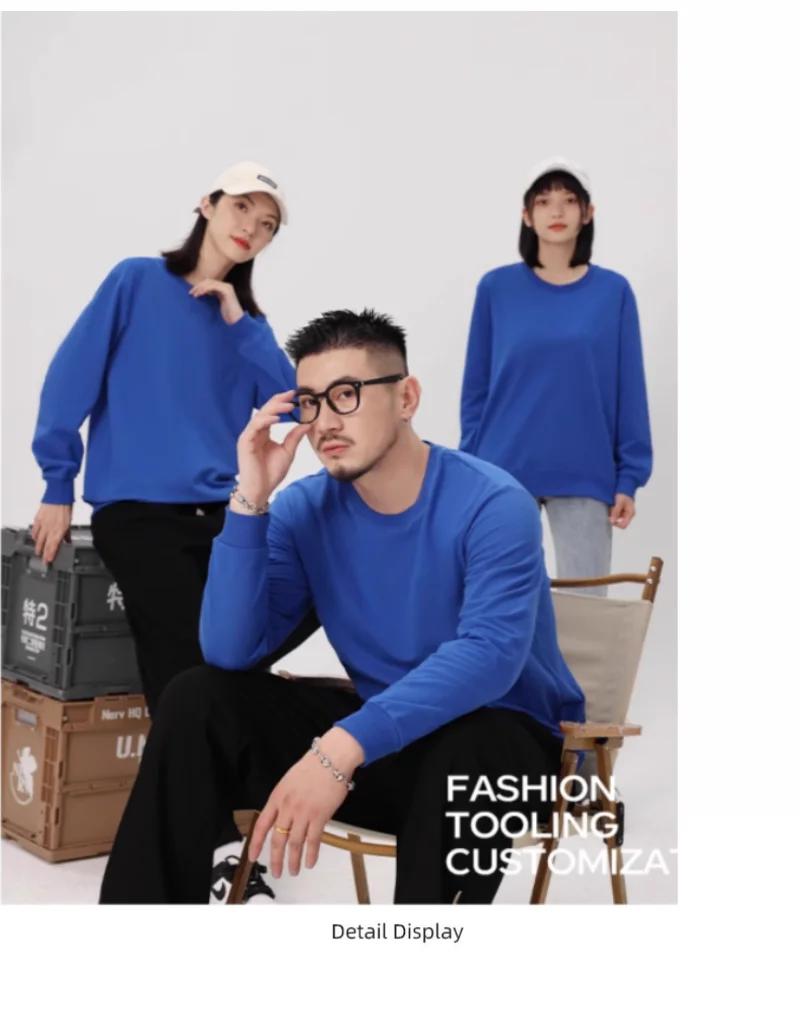 Customized Print Men Women Round-Neck Sweatshirt Loose Solid Color Classic Pullover Spring Autumn Fashion Personality Streetwear