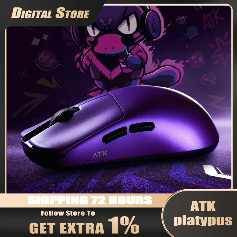 Atk DUCKBILL Ultra Lightweight Wireless Gaming Mouse, PAW3950, Dual-Mode, Ergonomic, Long-Lasting Battery, RGB