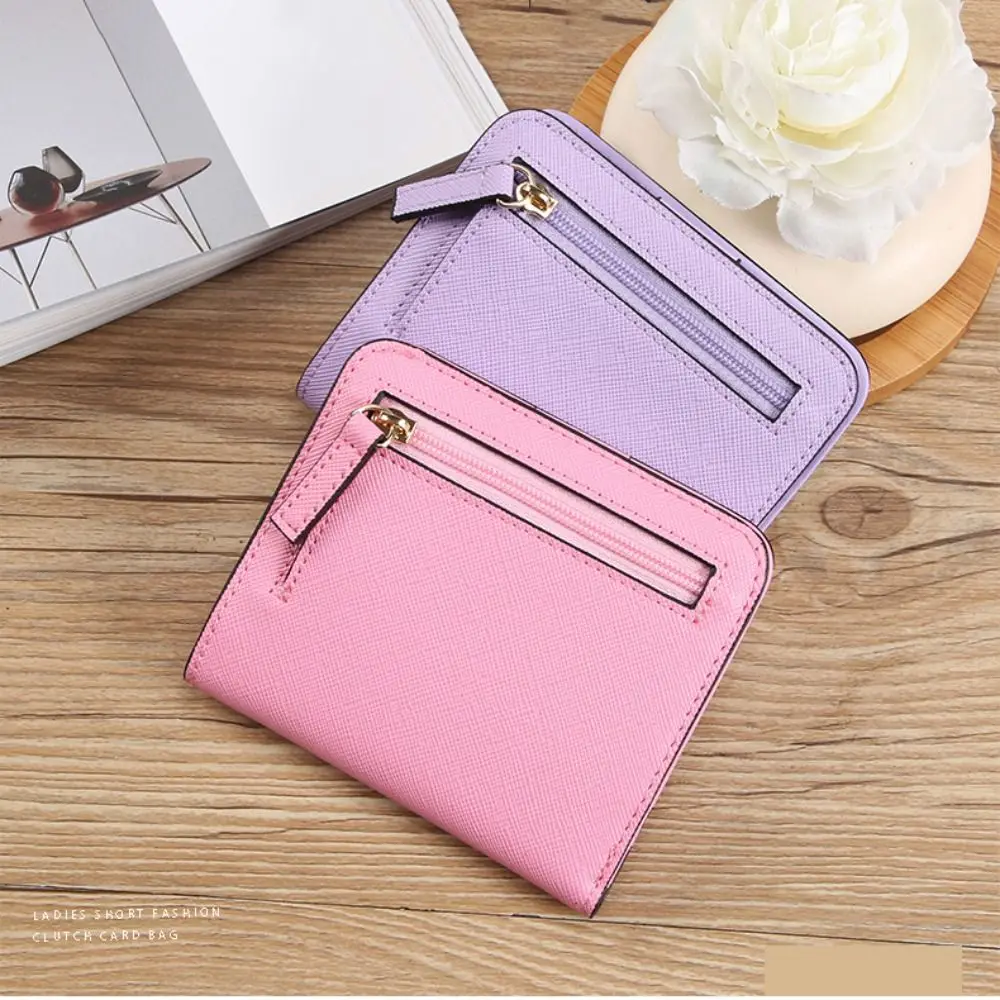 

Simple PU Leather Short Wallet Zipper Solid Color Coin Purse Ultrathin Card Holder Women