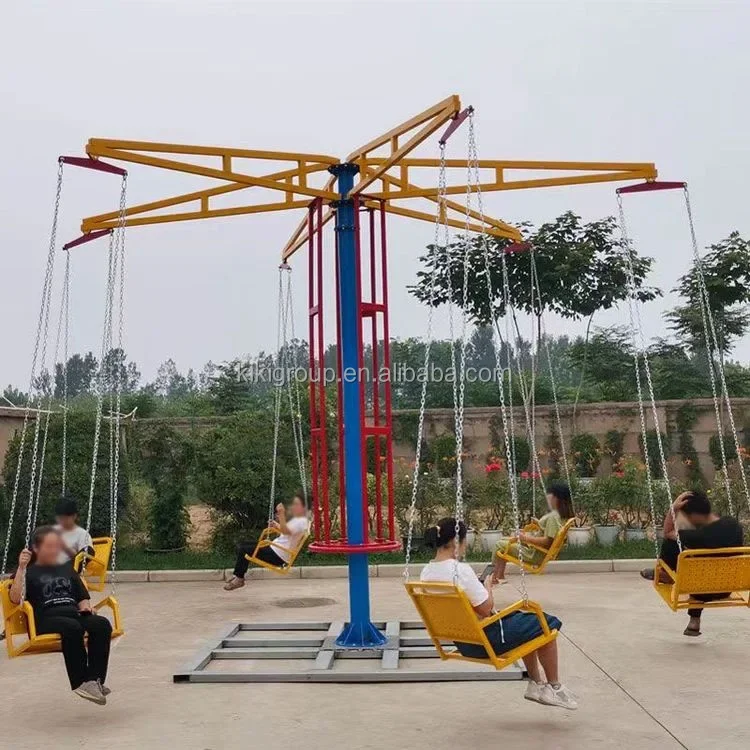 Playground equipment unpowered kids and adults play flying chair rides, swing rides for outdoor amusement park