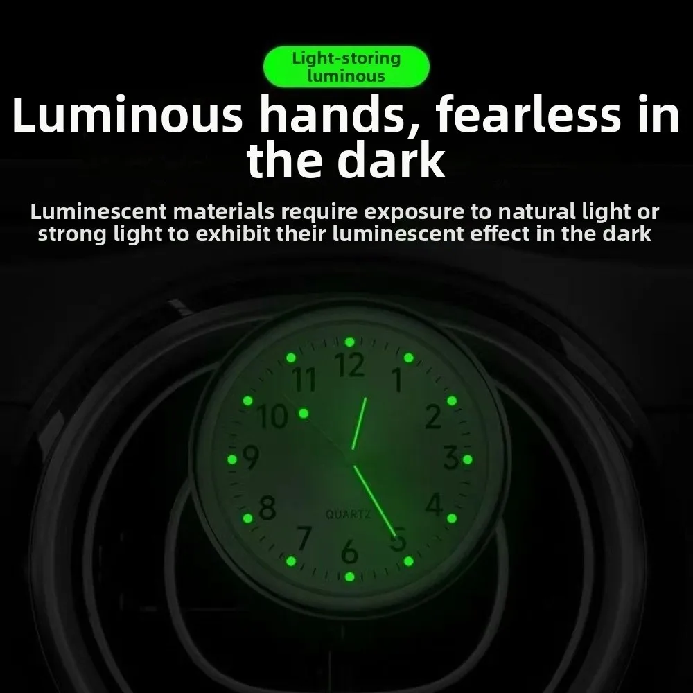 Simple Luminous Car Clock Round Waterproof Mini Quartz Clock with Clip Self Adhesive Digital Watch Car Accessory