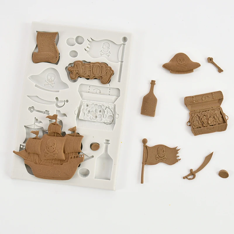 

Skull Pirate Ship Silicone Chocolate Mold DIY Sails Candy Fondant Mould Biscuit Baking Tools Birthday Cake Decorating Molds