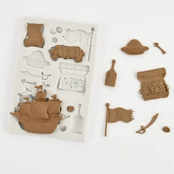 Skull Pirate Ship Silicone Chocolate Mold DIY Sails Candy Fondant Mould Biscuit Baking Tools Birthday Cake Decorating Molds