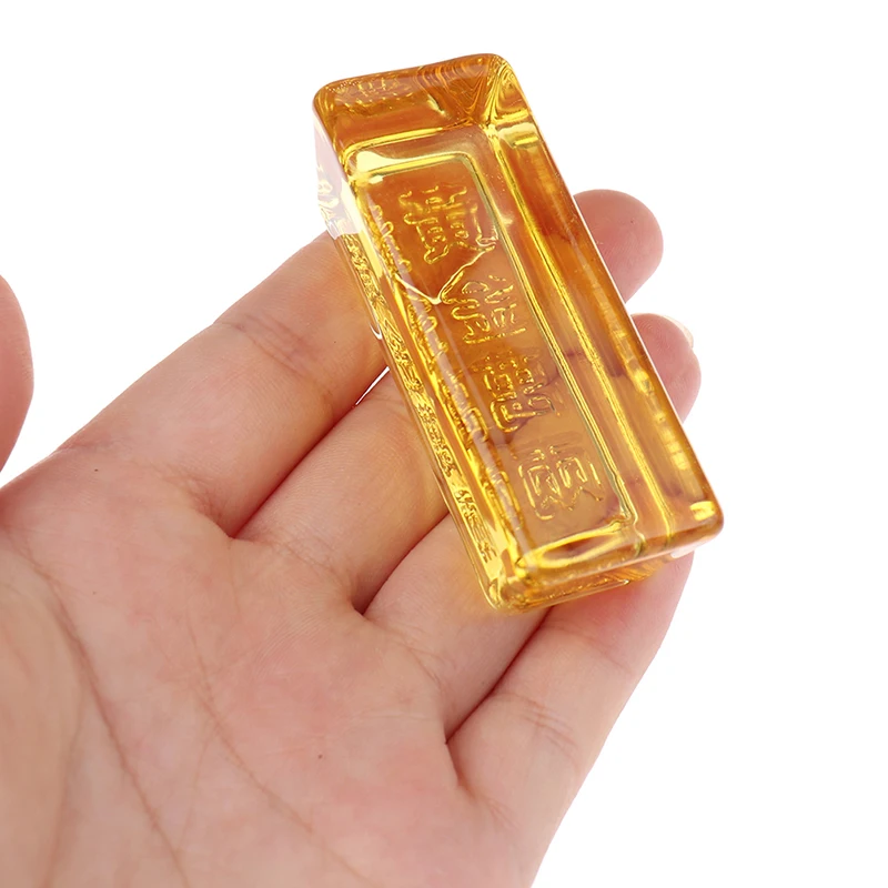 1 Pc Feng Shui Chinese Yellow Crystal Gold Ingot For Wealth Lucky Small Ornaments Home Decoration