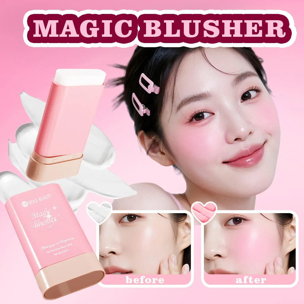 Waterproof Cream Blush Stick,High Color Rendering Make Up Rouge,Brightening Skin Tone, Long-Lasting Natural Cheek Color Cosmetic