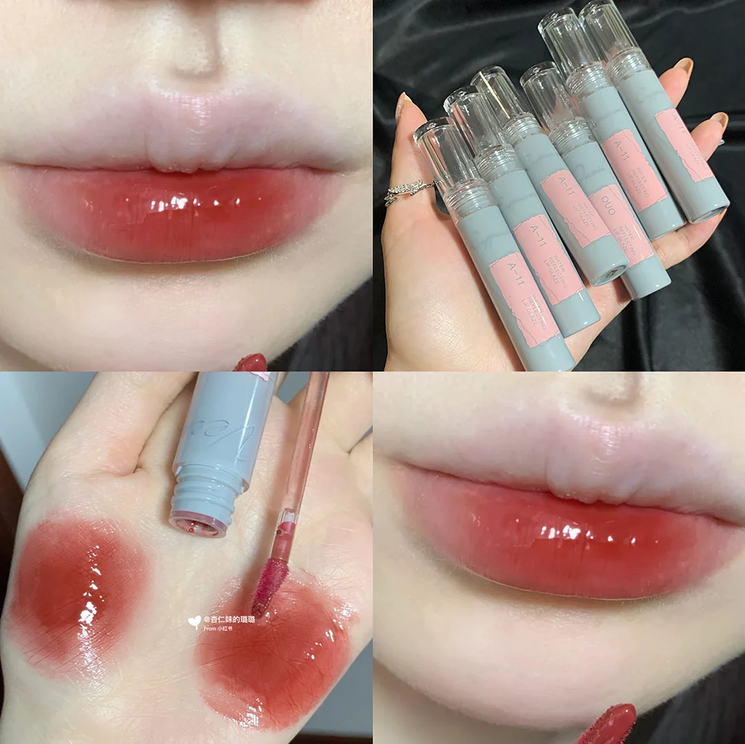 Cherry Pink Mirror Water Lip Gloss Lip Glaze Transparent Glass Lip Oil Waterproof Liquid Lipstick Nude Brown Clear Tint Makeup