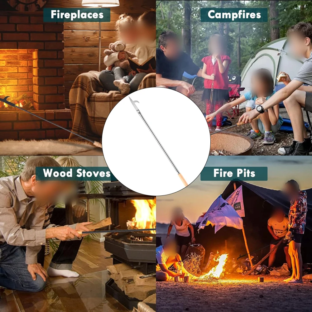 83-センチメートルファイヤーポーカーキャンプファイヤーポーカー木製ハンドル付き暖炉焚き火ツールステンレス鋼ファイヤーフックファイヤーピットチミネアス